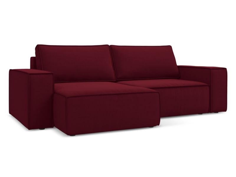 Narożnik lewostronny z funkcją spania Makamii Kimo z weluru 257x148 cm burgundowy 1 szt.