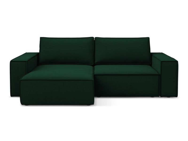 Narożnik lewostronny z funkcją spania Makamii Kimo z weluru 257x148 cm butelkowa zieleń 1 szt.