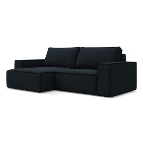 Narożnik lewostronny z funkcją spania Makamii Kimo z weluru 257x148 cm królewski niebieski 1 szt.