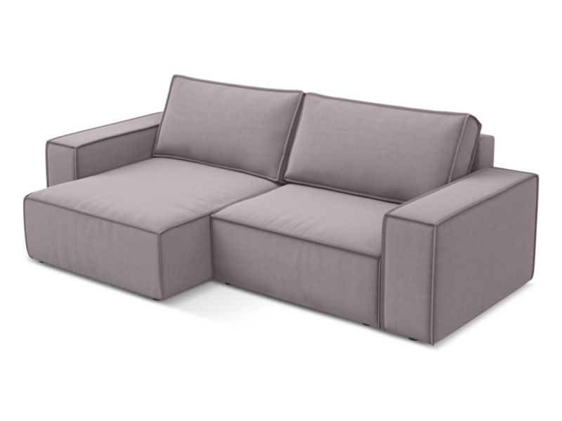 Narożnik lewostronny z funkcją spania Makamii Kimo z weluru 257x148 cm lawendowy 1 szt.