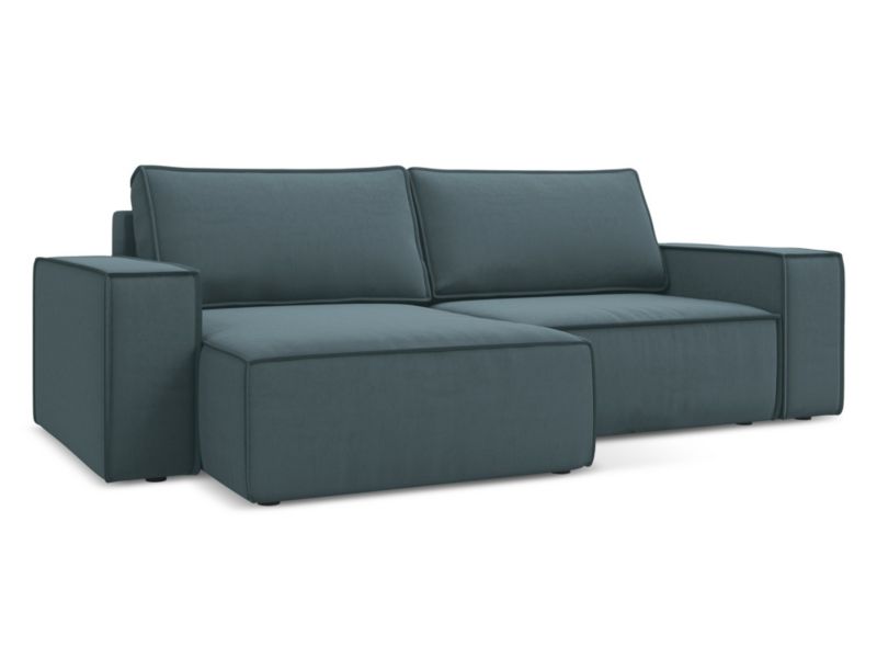 Narożnik lewostronny z funkcją spania Makamii Kimo z weluru 257x148 cm morski 1 szt.