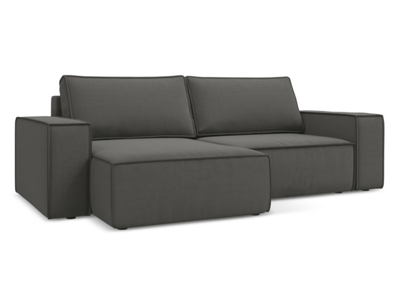 Narożnik lewostronny z funkcją spania Makamii Kimo z weluru 257x148 cm stalowy 1 szt.