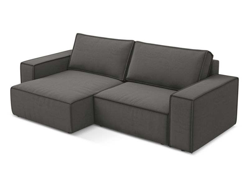 Narożnik lewostronny z funkcją spania Makamii Kimo z weluru 257x148 cm stalowy 1 szt.