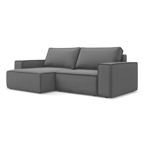 Narożnik lewostronny z funkcją spania Makamii Kimo z weluru 257x148 cm szary 1 szt.