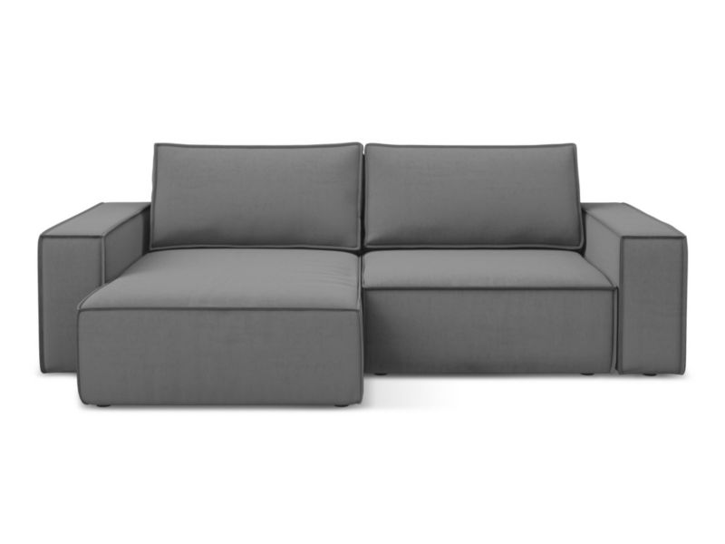 Narożnik lewostronny z funkcją spania Makamii Kimo z weluru 257x148 cm szary 1 szt.