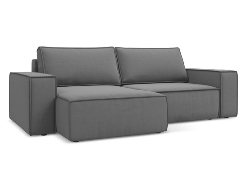 Narożnik lewostronny z funkcją spania Makamii Kimo z weluru 257x148 cm szary 1 szt.