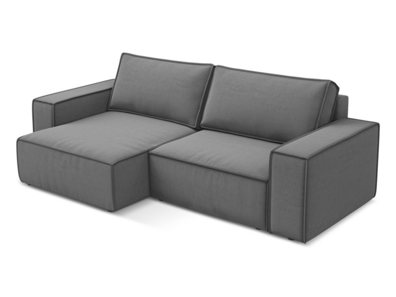 Narożnik lewostronny z funkcją spania Makamii Kimo z weluru 257x148 cm szary 1 szt.