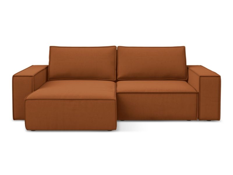 Narożnik lewostronny z funkcją spania Makamii Kimo z weluru 257x148 cm terakota 1 szt.