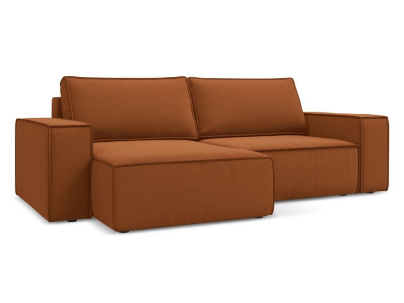 Narożnik lewostronny z funkcją spania Makamii Kimo z weluru 257x148 cm terakota 1 szt.
