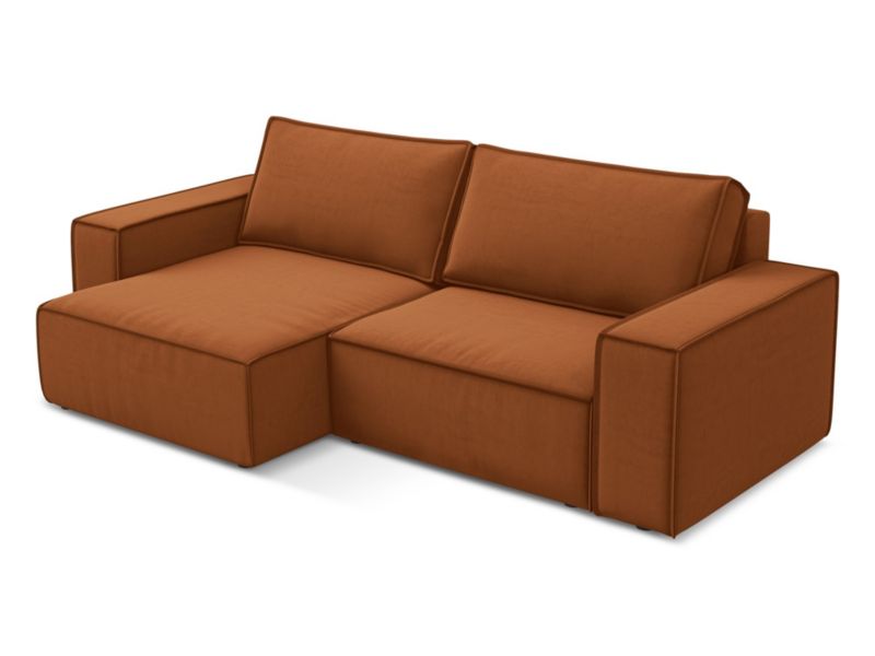 Narożnik lewostronny z funkcją spania Makamii Kimo z weluru 257x148 cm terakota 1 szt.