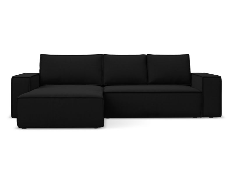Narożnik lewostronny z funkcją spania Makamii Kimo z weluru 290x185 cm czarny 1 szt.