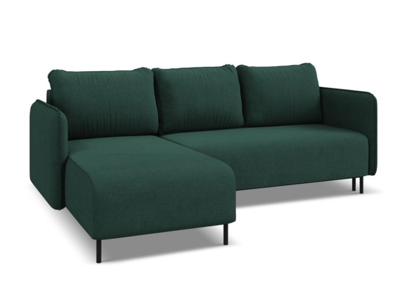 Narożnik lewostronny z funkcją spania Makamii Luana z tkaniny strukturalnej 236x162 cm butelkowa zieleń 1 szt.