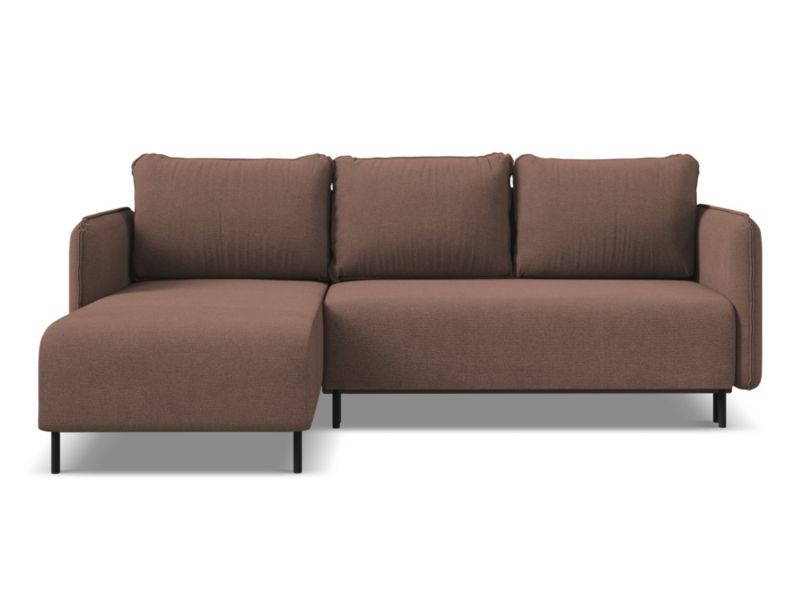 Narożnik lewostronny z funkcją spania Makamii Luana z tkaniny strukturalnej 236x162 cm pudrowy róż 1 szt.