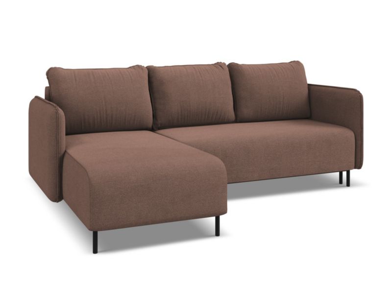Narożnik lewostronny z funkcją spania Makamii Luana z tkaniny strukturalnej 236x162 cm pudrowy róż 1 szt.
