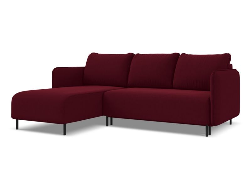 Narożnik lewostronny z funkcją spania Makamii Luana z weluru 236x162 cm burgundowy 1 szt.
