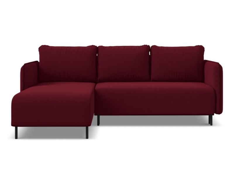 Narożnik lewostronny z funkcją spania Makamii Luana z weluru 236x162 cm burgundowy 1 szt.