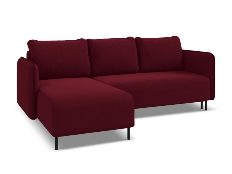 Narożnik lewostronny z funkcją spania Makamii Luana z weluru 236x162 cm burgundowy 1 szt.