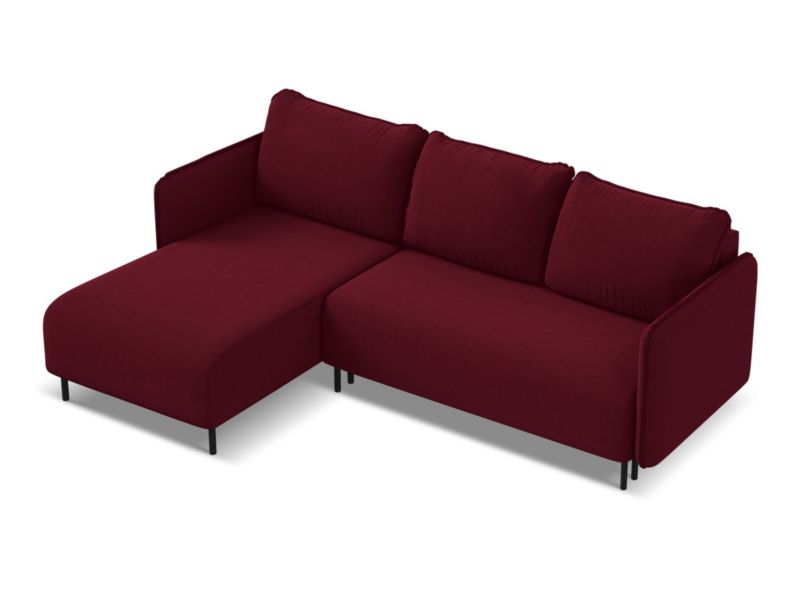 Narożnik lewostronny z funkcją spania Makamii Luana z weluru 236x162 cm burgundowy 1 szt.