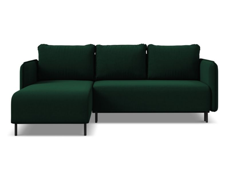 Narożnik lewostronny z funkcją spania Makamii Luana z weluru 236x162 cm butelkowa zieleń 1 szt.