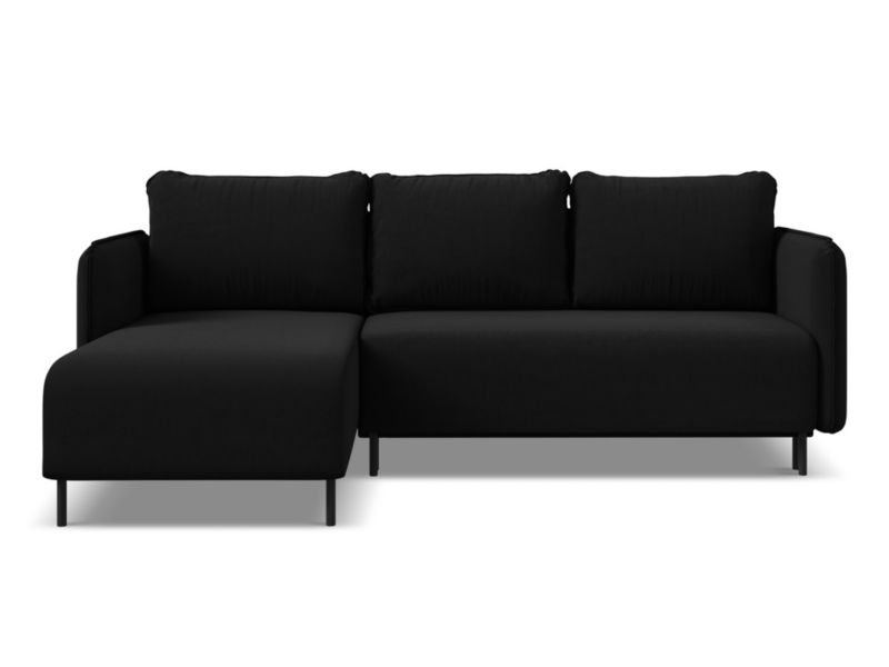 Narożnik lewostronny z funkcją spania Makamii Luana z weluru 236x162 cm czarny 1 szt.