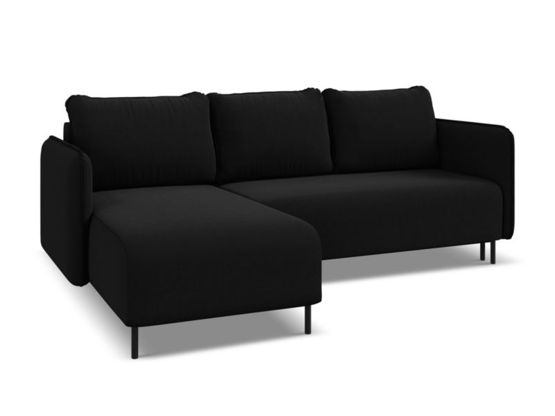 Narożnik lewostronny z funkcją spania Makamii Luana z weluru 236x162 cm czarny 1 szt.