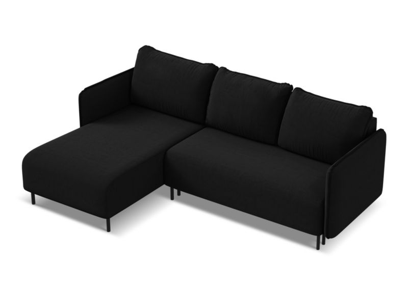 Narożnik lewostronny z funkcją spania Makamii Luana z weluru 236x162 cm czarny 1 szt.