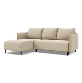 Narożnik lewostronny z funkcją spania Makamii Luana z weluru 236x162 cm jasny beż 1 szt.