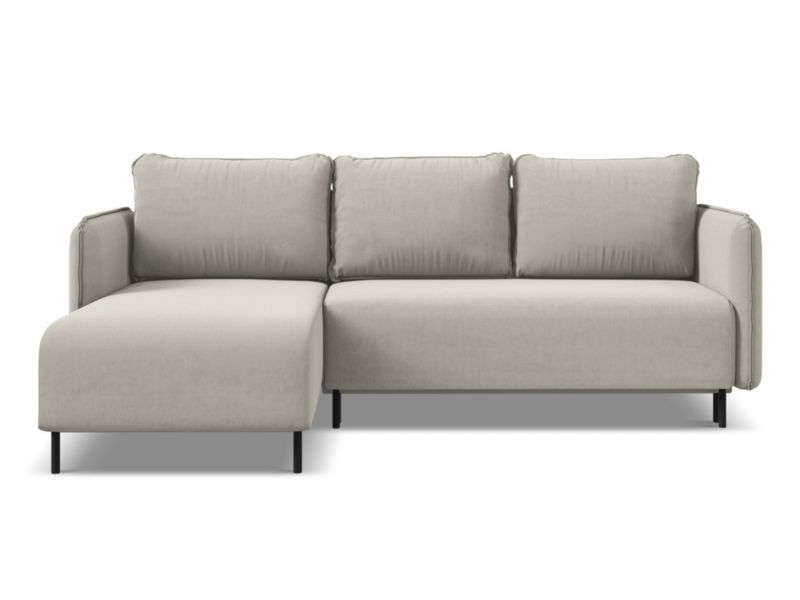 Narożnik lewostronny z funkcją spania Makamii Luana z weluru 236x162 cm perłowy 1 szt.
