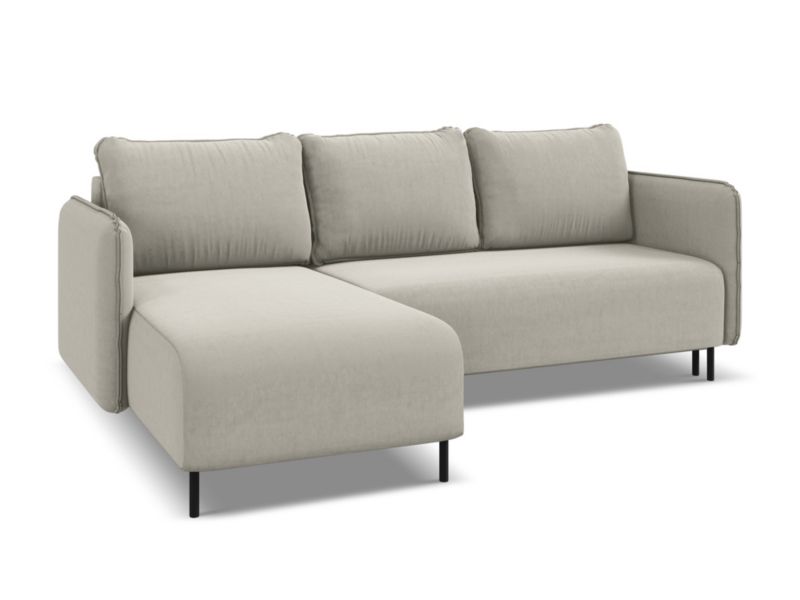 Narożnik lewostronny z funkcją spania Makamii Luana z weluru 236x162 cm perłowy 1 szt.