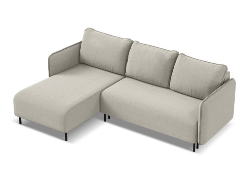 Narożnik lewostronny z funkcją spania Makamii Luana z weluru 236x162 cm perłowy 1 szt.