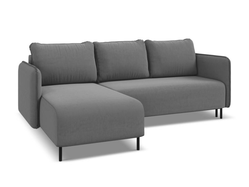 Narożnik lewostronny z funkcją spania Makamii Luana z weluru 236x162 cm szary 1 szt.