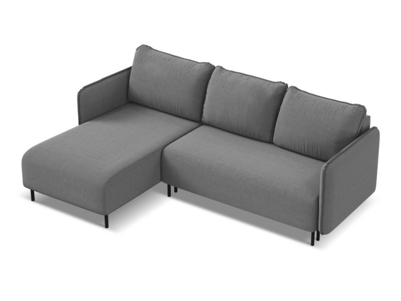 Narożnik lewostronny z funkcją spania Makamii Luana z weluru 236x162 cm szary 1 szt.