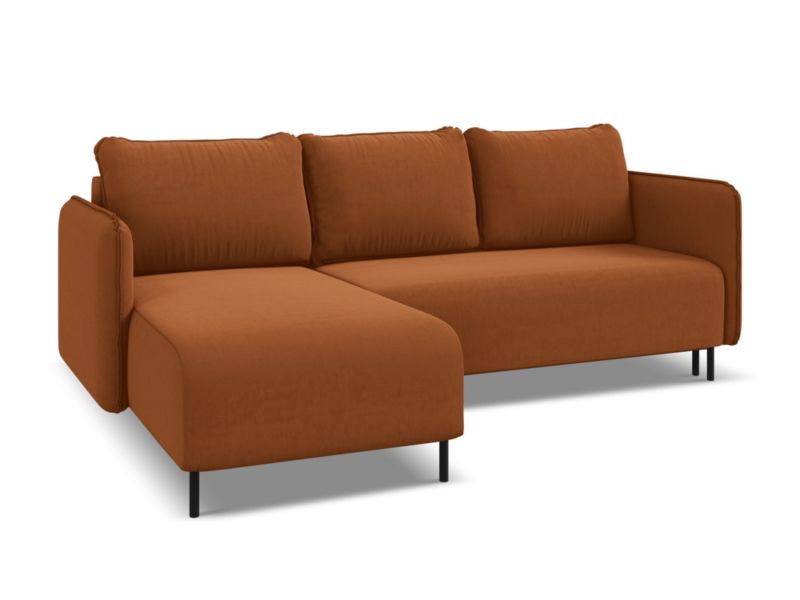 Narożnik lewostronny z funkcją spania Makamii Luana z weluru 236x162 cm terakota 1 szt.
