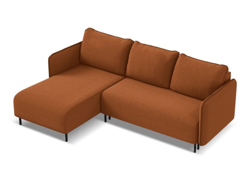 Narożnik lewostronny z funkcją spania Makamii Luana z weluru 236x162 cm terakota 1 szt.