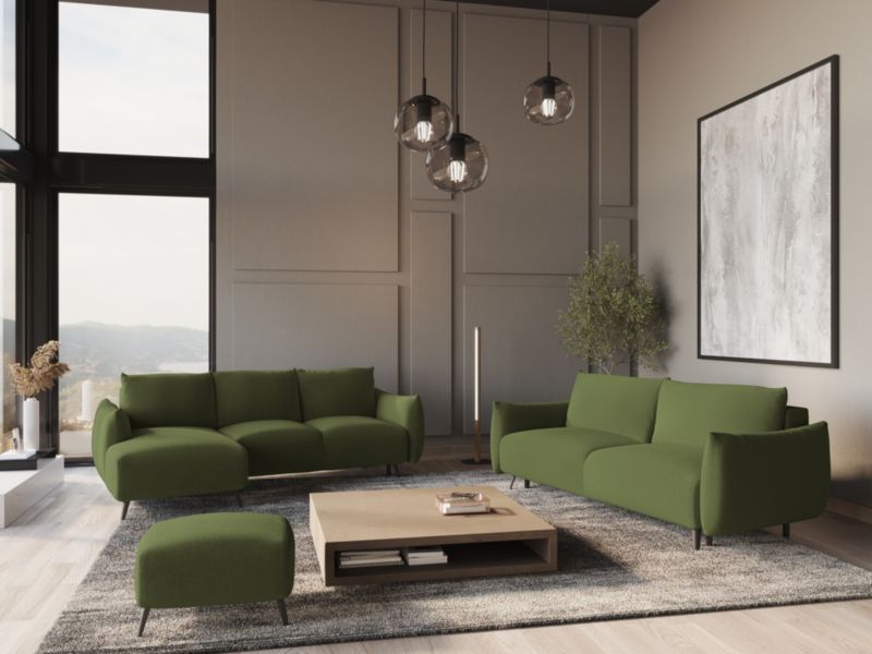 Narożnik lewostronny z funkcją spania Makamii Malie z tkaniny szenilowej 242x162 cm butelkowa zieleń 1 szt.