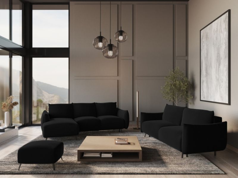 Narożnik lewostronny z funkcją spania Makamii Malie z weluru 242x162 cm czarny 1 szt.