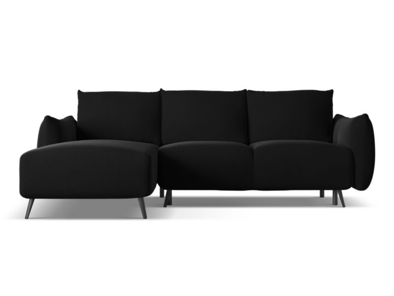 Narożnik lewostronny z funkcją spania Makamii Malie z weluru 242x162 cm czarny 1 szt.