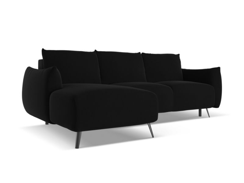 Narożnik lewostronny z funkcją spania Makamii Malie z weluru 242x162 cm czarny 1 szt.