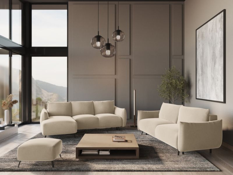 Narożnik lewostronny z funkcją spania Makamii Malie z weluru 242x162 cm jasny beż 1 szt.