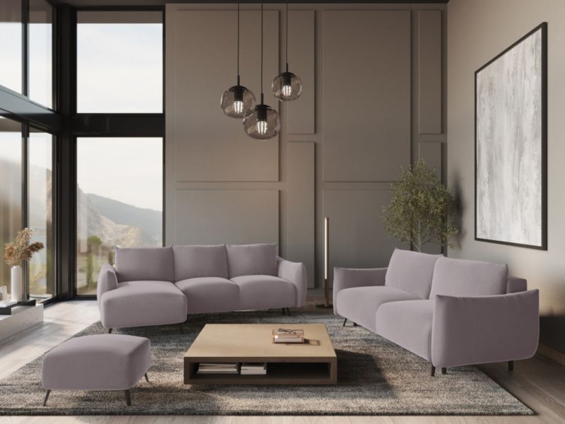Narożnik lewostronny z funkcją spania Makamii Malie z weluru 242x162 cm lawendowy 1 szt.
