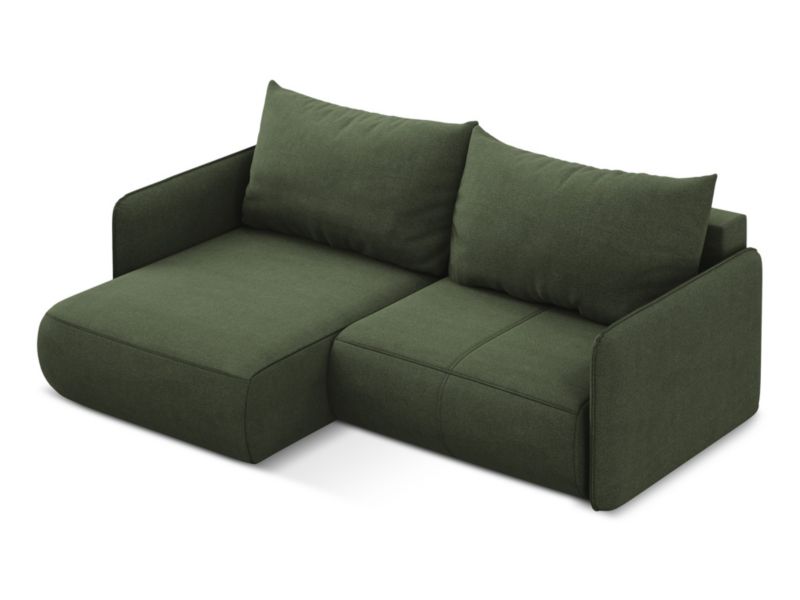 Narożnik lewostronny z funkcją spania Makamii Nanea z tkaniny strukturalnej 207x148 cm oliwkowy 1 szt.