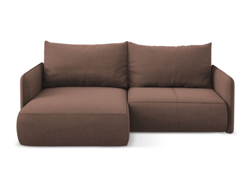 Narożnik lewostronny z funkcją spania Makamii Nanea z tkaniny strukturalnej 207x148 cm pudrowy róż 1 szt.