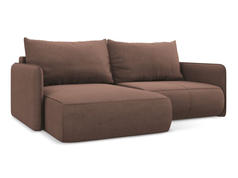 Narożnik lewostronny z funkcją spania Makamii Nanea z tkaniny strukturalnej 207x148 cm pudrowy róż 1 szt.