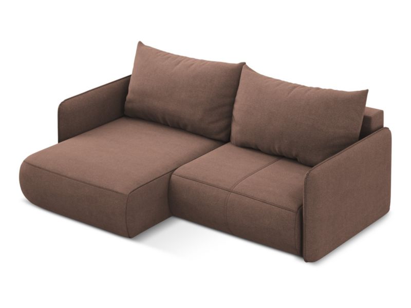 Narożnik lewostronny z funkcją spania Makamii Nanea z tkaniny strukturalnej 207x148 cm pudrowy róż 1 szt.