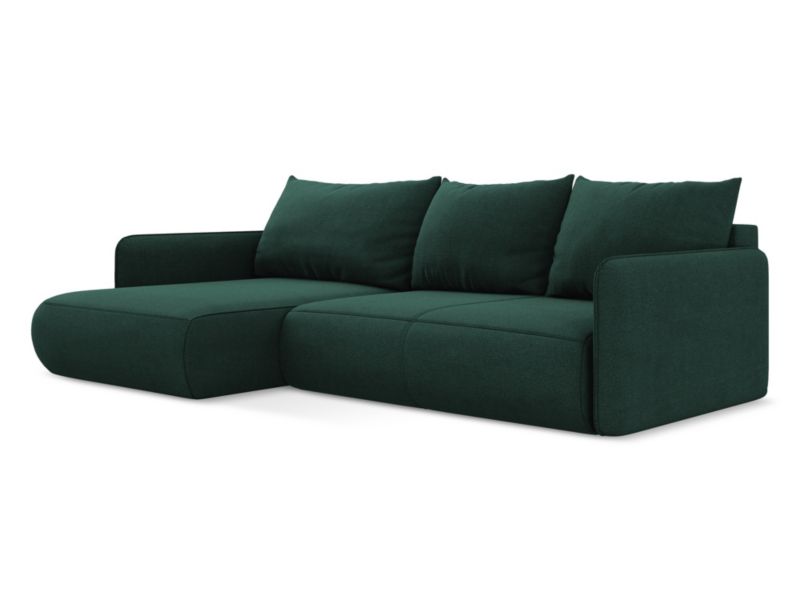 Narożnik lewostronny z funkcją spania Makamii Nanea z tkaniny strukturalnej 240x148 cm butelkowa zieleń 1 szt.