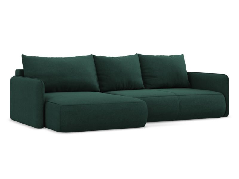 Narożnik lewostronny z funkcją spania Makamii Nanea z tkaniny strukturalnej 240x148 cm butelkowa zieleń 1 szt.