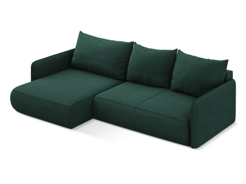 Narożnik lewostronny z funkcją spania Makamii Nanea z tkaniny strukturalnej 240x148 cm butelkowa zieleń 1 szt.