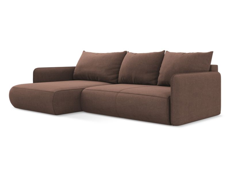 Narożnik lewostronny z funkcją spania Makamii Nanea z tkaniny strukturalnej 240x148 cm pudrowy róż 1 szt.