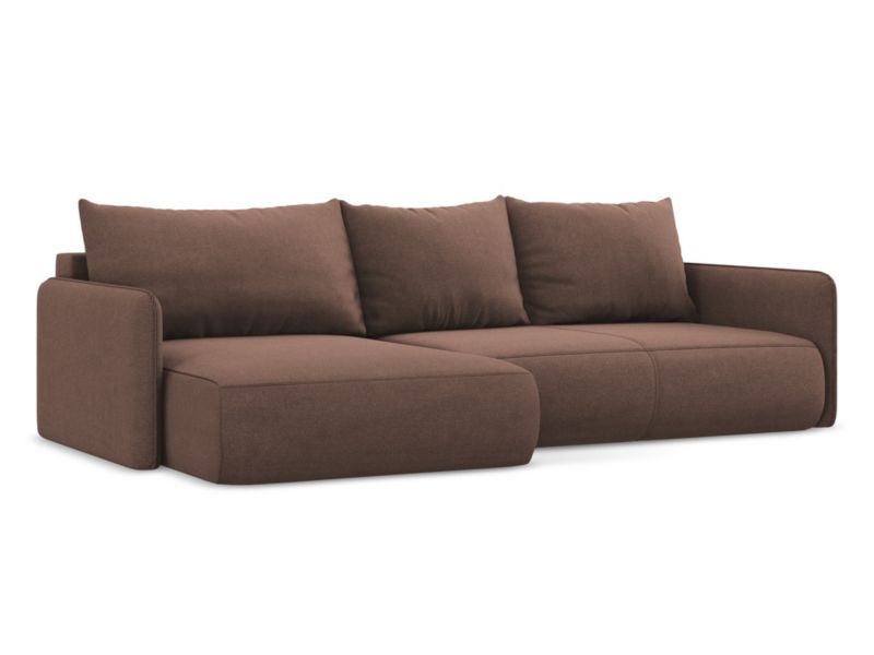 Narożnik lewostronny z funkcją spania Makamii Nanea z tkaniny strukturalnej 240x148 cm pudrowy róż 1 szt.