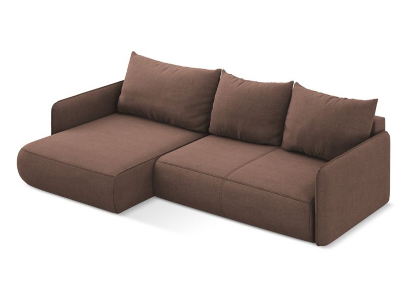 Narożnik lewostronny z funkcją spania Makamii Nanea z tkaniny strukturalnej 240x148 cm pudrowy róż 1 szt.